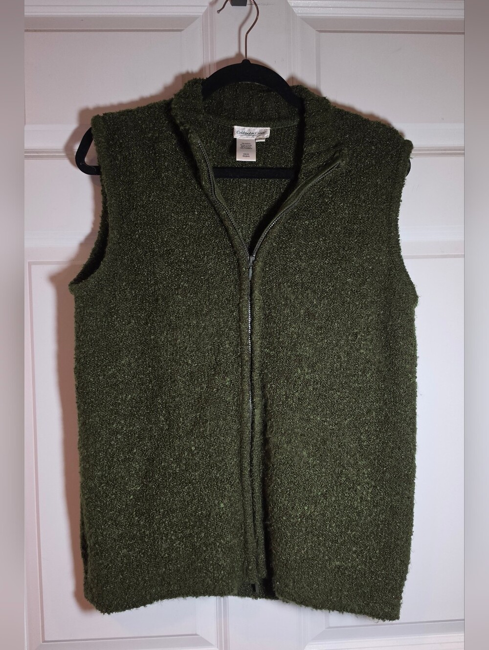 Coldwater Creek Olive Green Fuzzy Knit Zip-Up Vest M